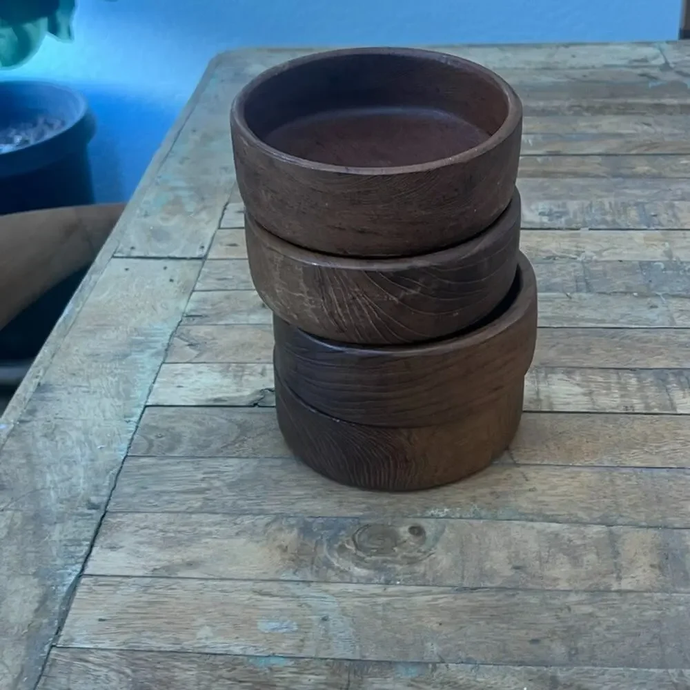 Vintage MCM Teak Wood Snack Bowl Set of 4 5.5